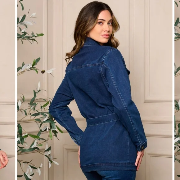 🌷WOMEN'S LONG SLEEVE BUTTON CLOSURE SELF TIE DENIM  SJACKET - Picture 3 of 3